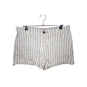 Lucky Brand Cream And Blue Striped Casual Cotton Denim Shorts With Front Pockets